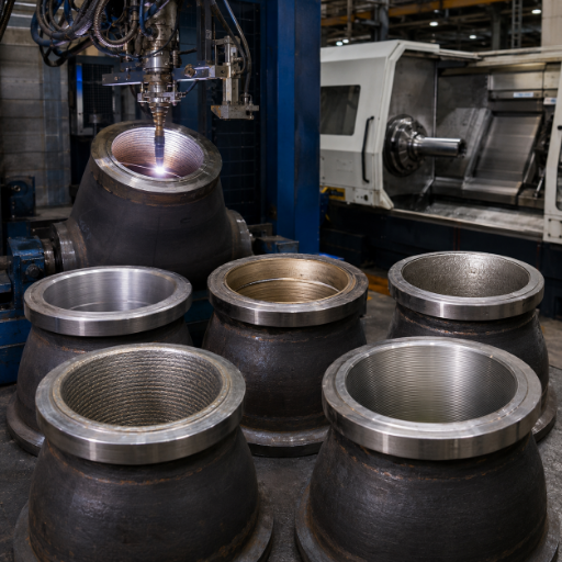 Precision overlay welding process on dissimilar carbon steel base