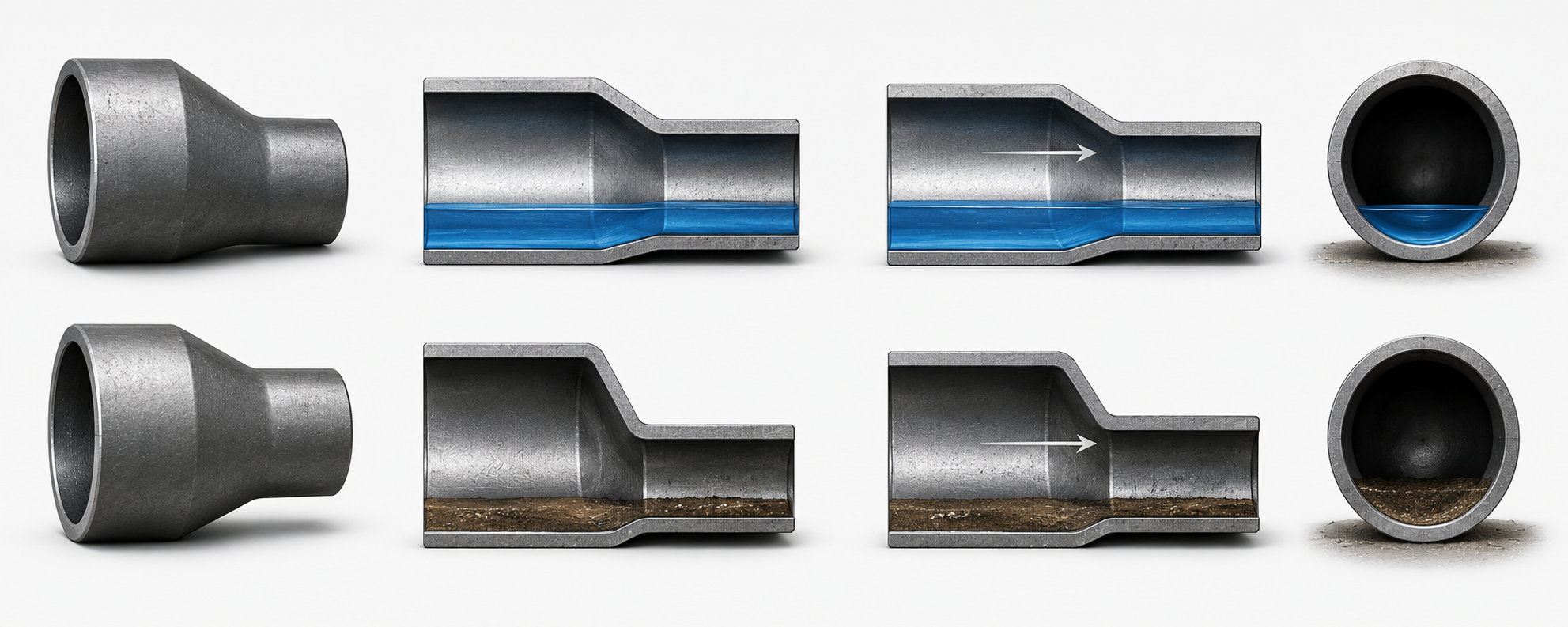 Industrial site demonstrating how an eccentric reducer accomplishes line-size changes