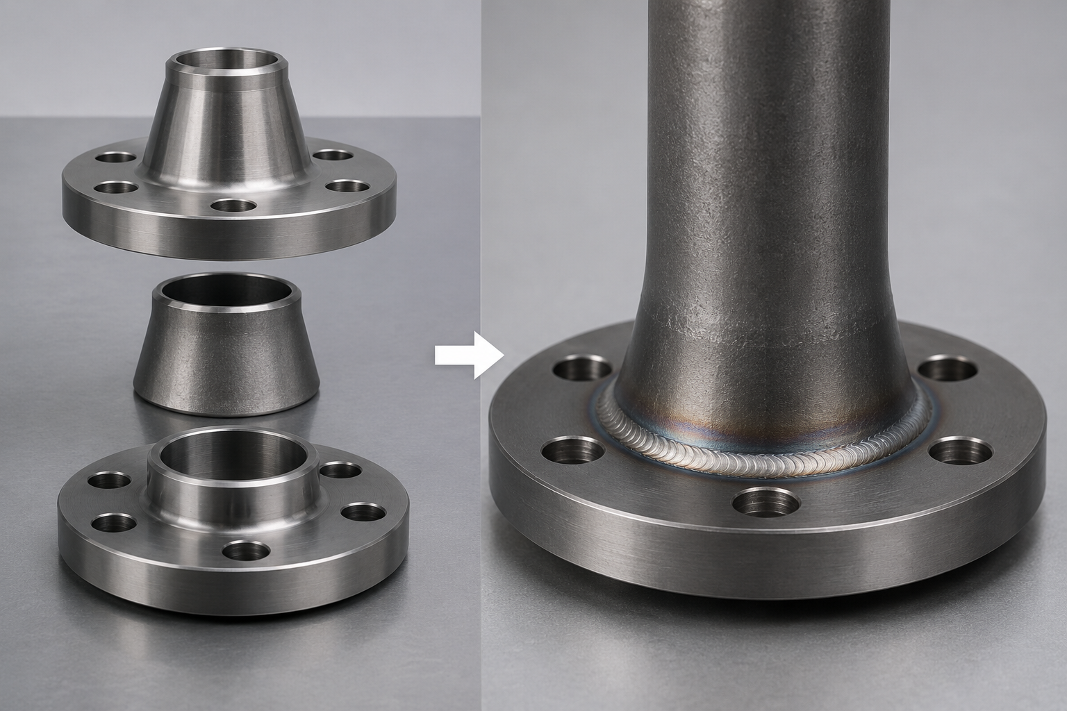 One component, one weld reducing flange