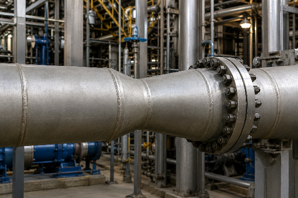 Chrome-moly WP11 WP22 concentric reducer on a power-plant feedwater and steam header