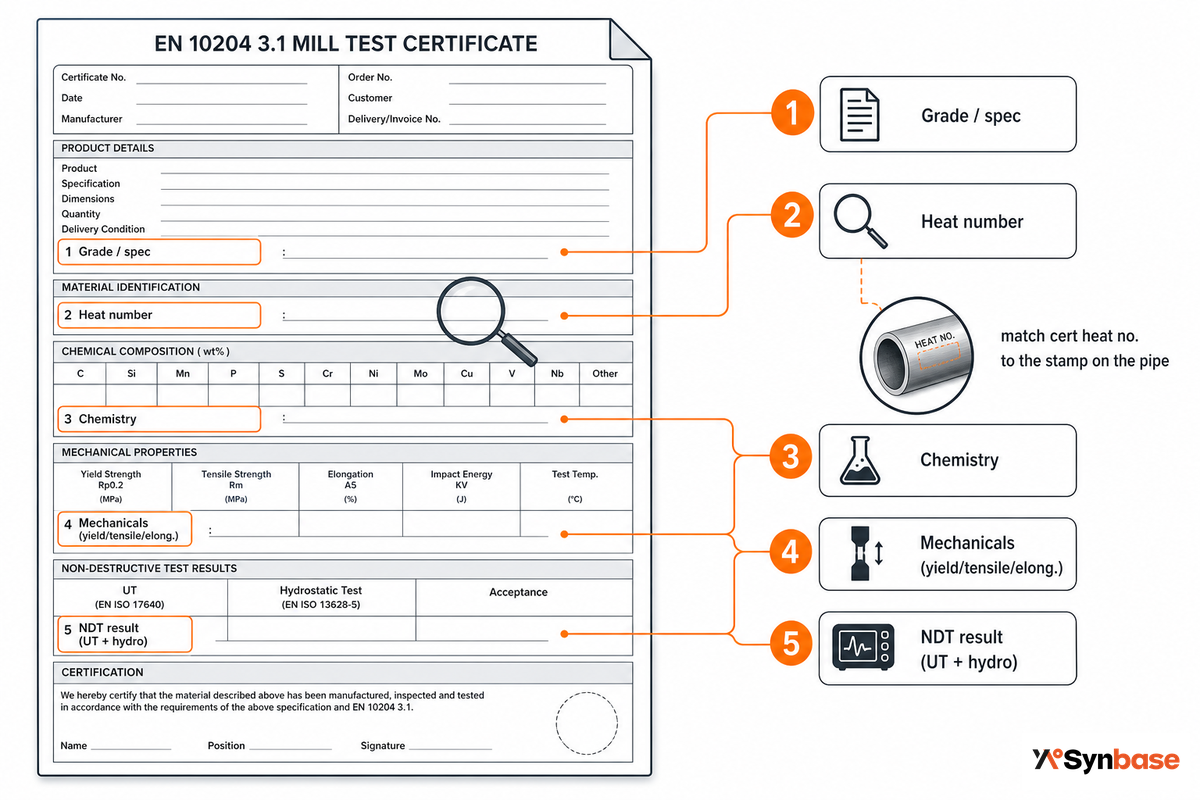 How to Verify Seamless Pipe Quality (MTC, EN 10204 3.1 & UT) — Synbase Steel