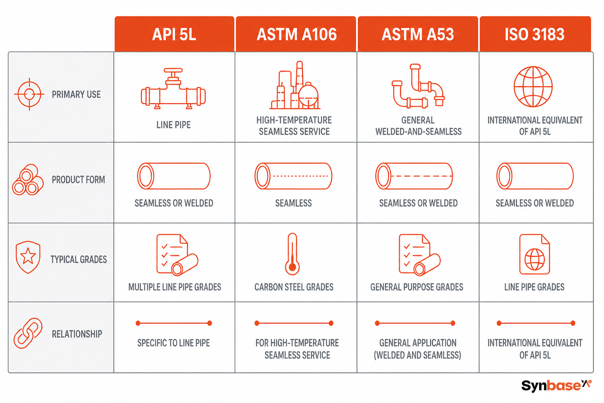 API 5L vs ASTM A106 & A53 (and ISO 3183): When Each Standard Wins — Synbase Steel