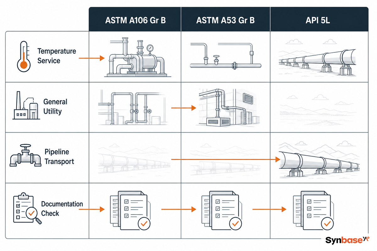 The Three Grades That Cover Most Carbon Seamless Pipe: A106, A53 & API 5L — Synbase Steel