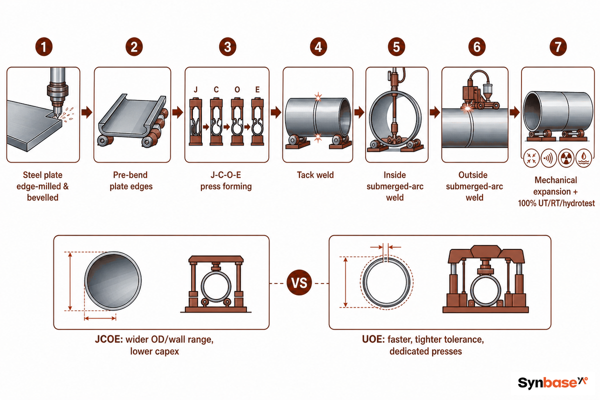 How LSAW Pipe Is Made: JCOE vs UOE Forming + Double Submerged Arc Welding — Synbase Steel
