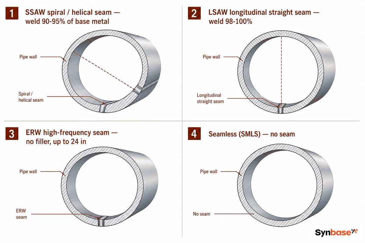 Spiral (SSAW) vs Longitudinal (LSAW) vs ERW vs Seamless: Which Process Fits — Synbase Steel