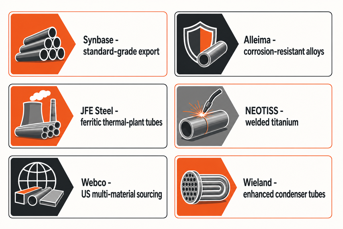 Six tube procurement duties lead to different manufacturer shortlists.