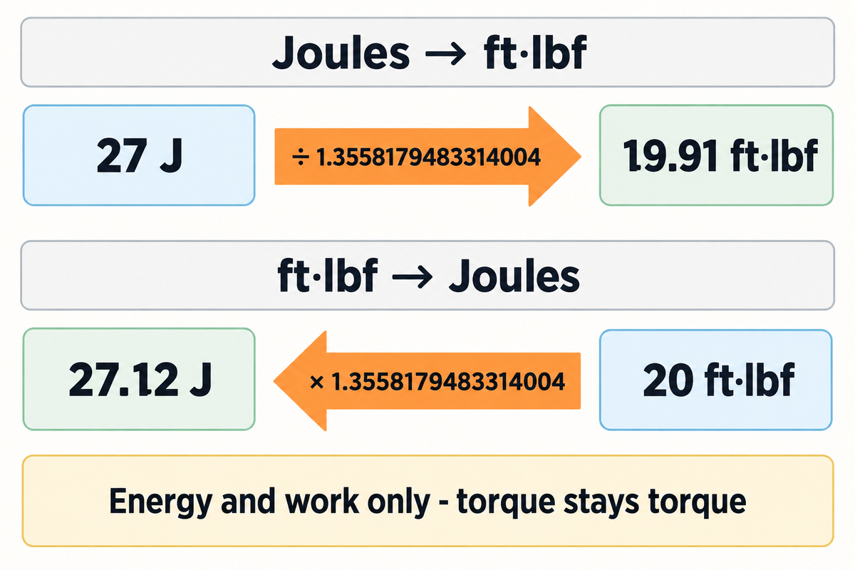 Divide J by 1.3558179483314004; multiply ft·lbf by the same factor for the reverse conversion (NIST).