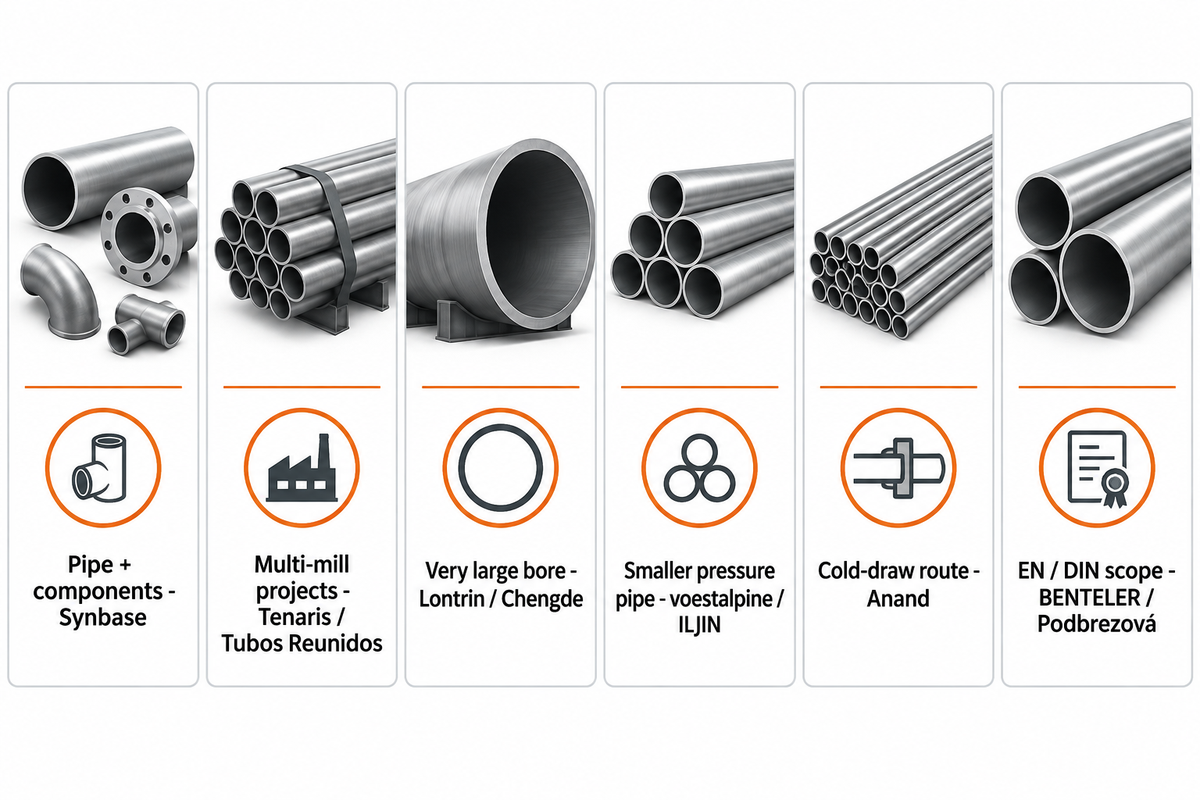 Select pipe makers by package, size, route and specification; published manufacturer programs.