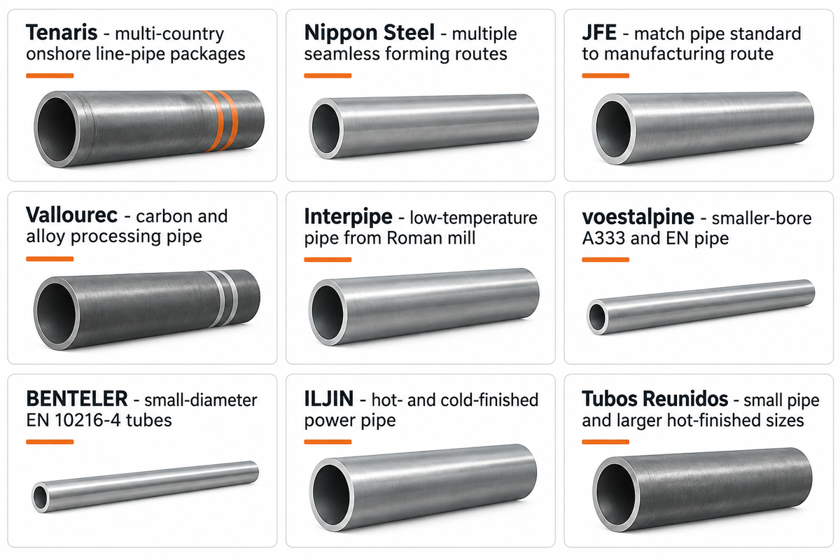 Nine international producers serve different mill, forming-route and pressure-pipe sourcing needs.