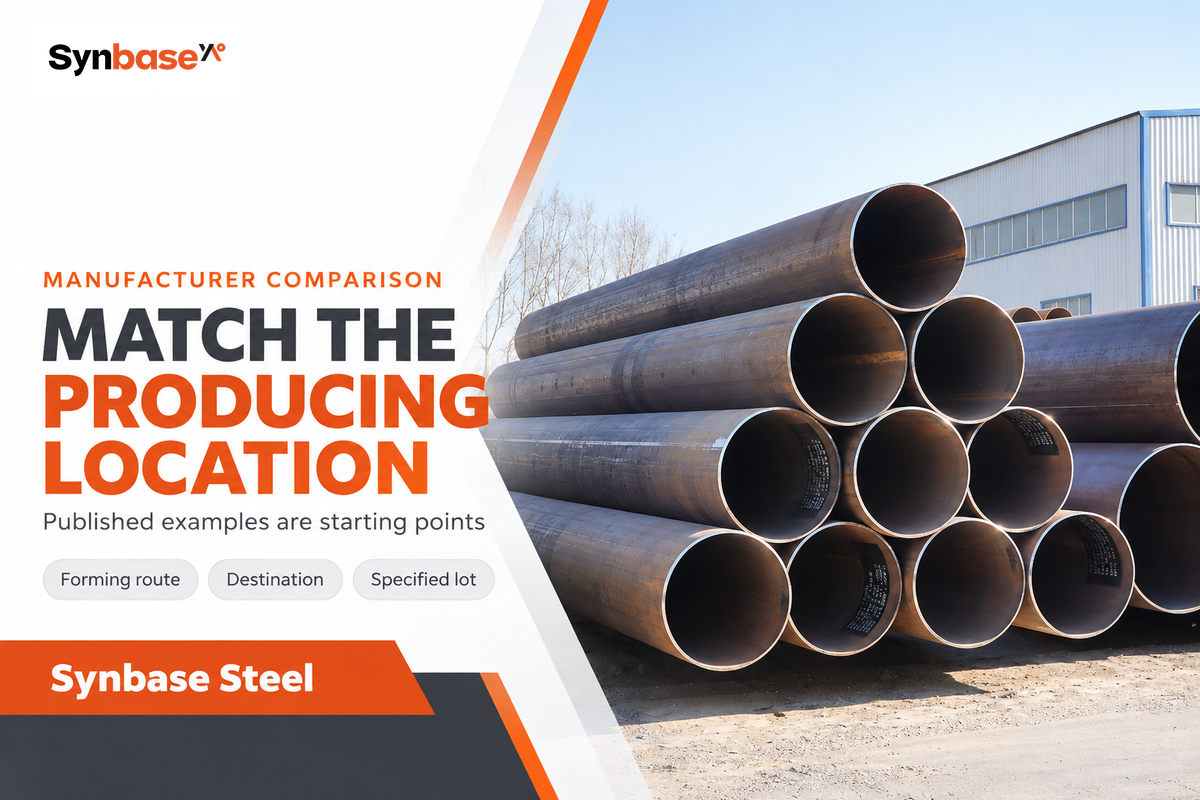 Published producer examples guide the shortlist; confirm the actual facility and specified pipe lot.
