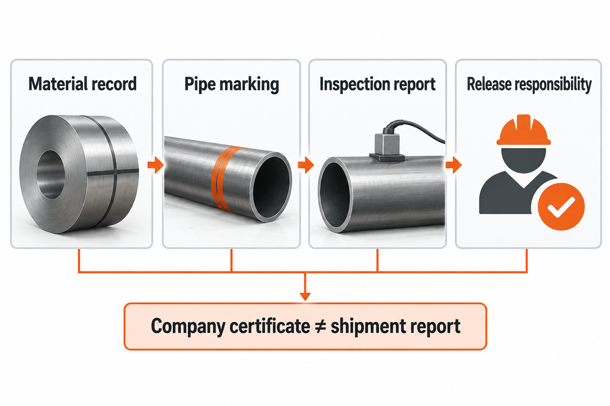 Trace the ordered material through coil identity, pipe marking and inspection records (STI/SPFA).